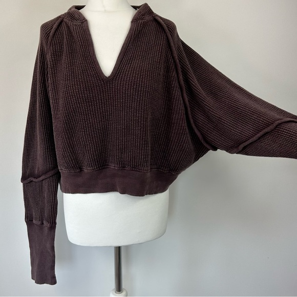 Free People Sweaters - Free People Jumper Size XL Crop Waffle Knit Dark Purple Boxy V-Neck RRP $78